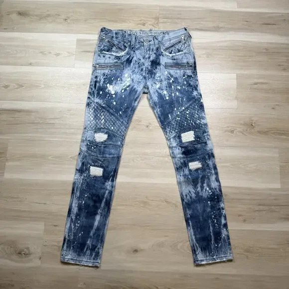 NEW Rock Revival Moto EAN Men's Jeans Acid Wash Blue Zippers 32x33 Stretch